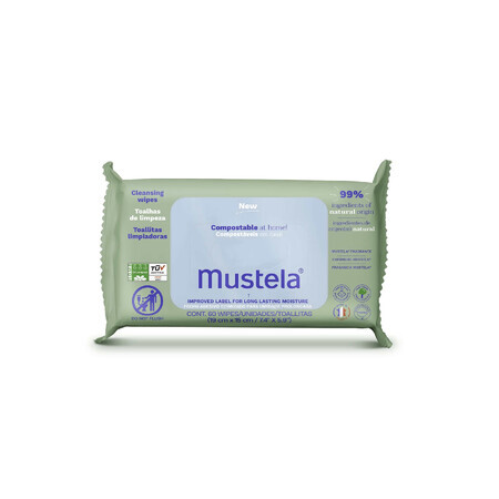 Mustela, Salviette detergenti compostabili, 60 pezzi