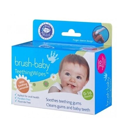 Brush-BabyTeething Wipes Lingettes hygiéniques à la camomille pour enfants 0-16m, 20 pièces