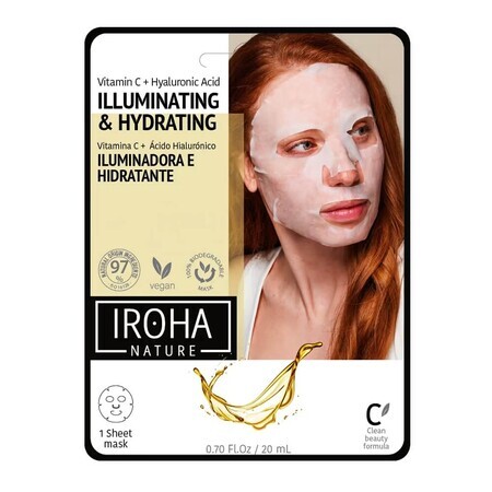 Iroha Nature Mascarilla Tisular Iluminadora e Hidratante con Vitamina C y Ácido Hialurónico, 20ml