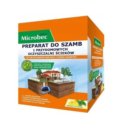 Microbec Preparazione per fosse settiche e impianti di trattamento delle acque reflue domestiche, limone, 18 bustine x 25 g