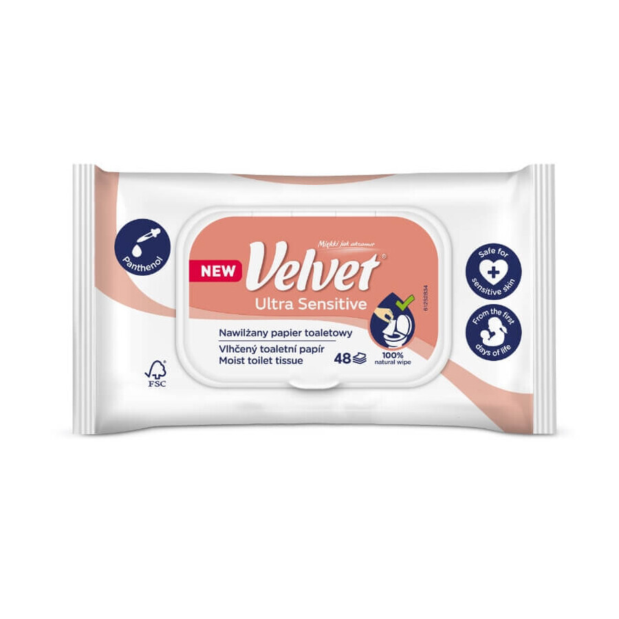 Velvet Ultra Sensitive, carta igienica umida, 48 pezzi