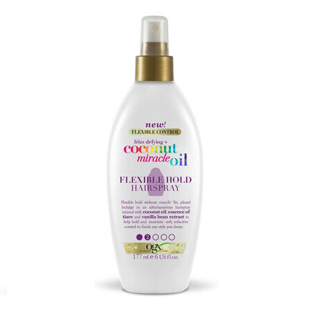 Organix Frizz-Defying + Miraculous Coconut Oil, flexible hold hairspray, 177ml