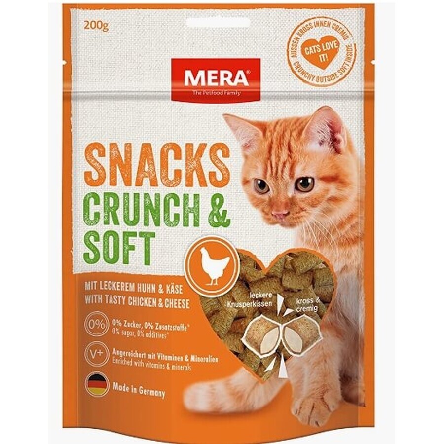 Mera, Snacks Crunch amp; Soft, Kattensnoepjes, Kip en Kaas, 200g