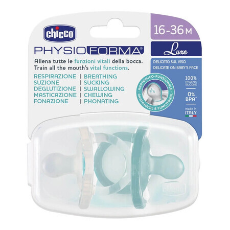 Chicco PhysioForma Luxe succhietto in silicone 16-36m blu, 2 pezzi