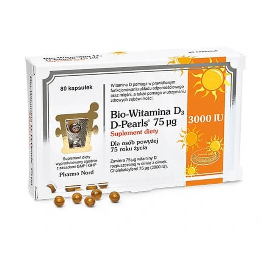 Bio-Vitamine D3 D-Pearls 75mcg, 80 gélules