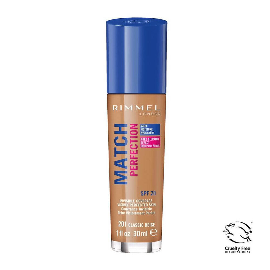 Rimmel Match Perfection Huidvullende Foundation 201 Klassiek Beige SPF20, 30ml