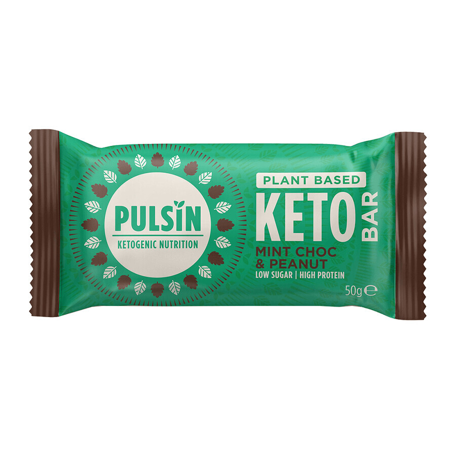 Barre de menthe Ptoteic, pépites de chocolat et cacahuètes Keto, 50g, Pulsin