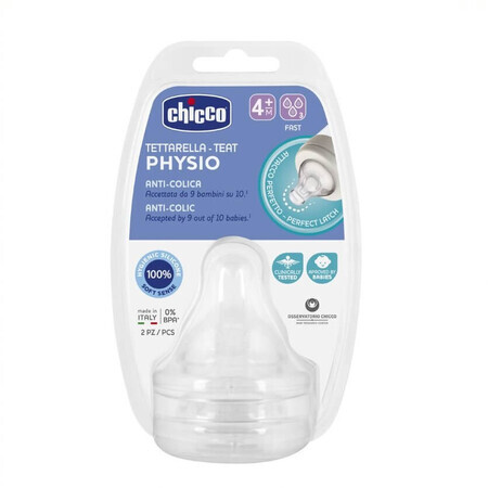 Chicco Physio Anti-Kolik-Schnelldurchlauf-Flaschennippel 4m+, 2 Stück