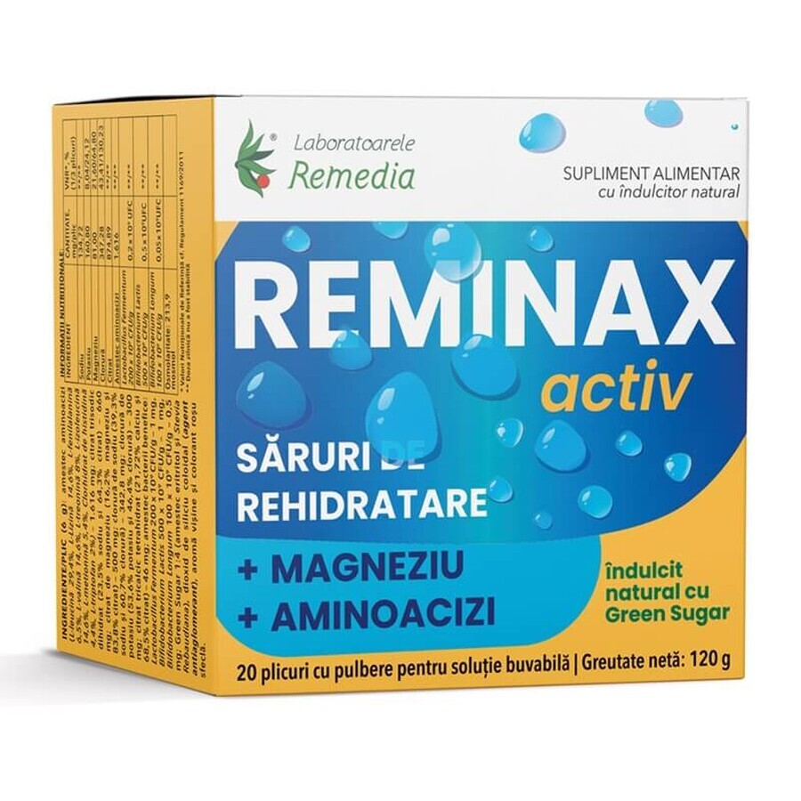 Reminax Activ sali di reidratazione + magnesio e aminoacidi, 20 bustine, Remedia