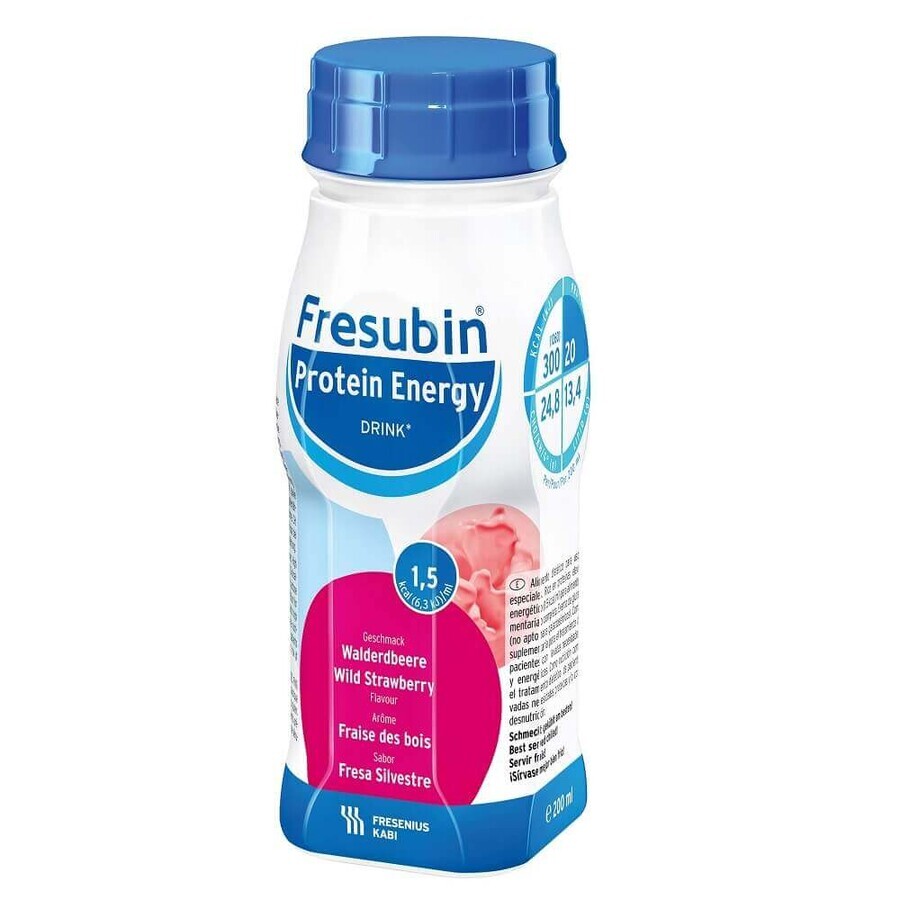 Fresubin Protein Energy al gusto di fragola di bosco, 4 x 200 ml, Fresenius Kabi