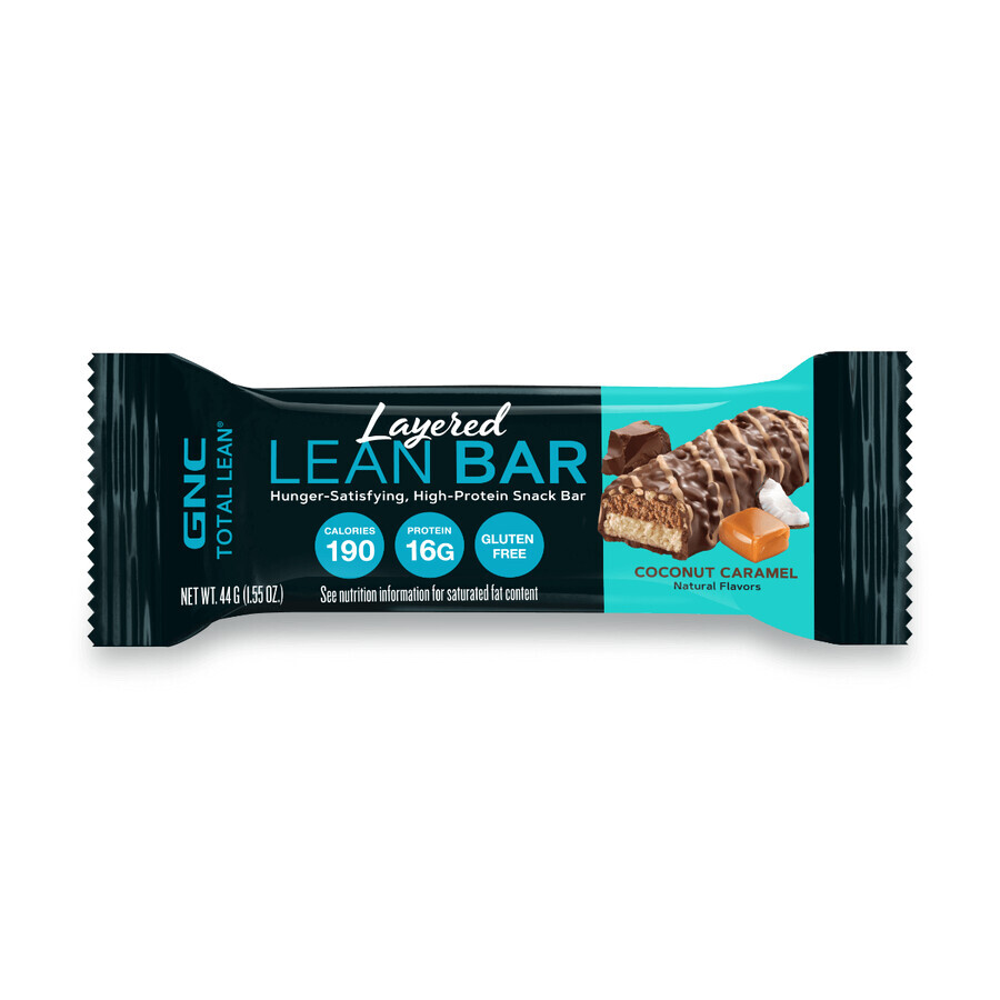 Gnc Total Lean Layered Lean Bar, Barrita de proteínas con sabor a caramelo y coco, 44 G