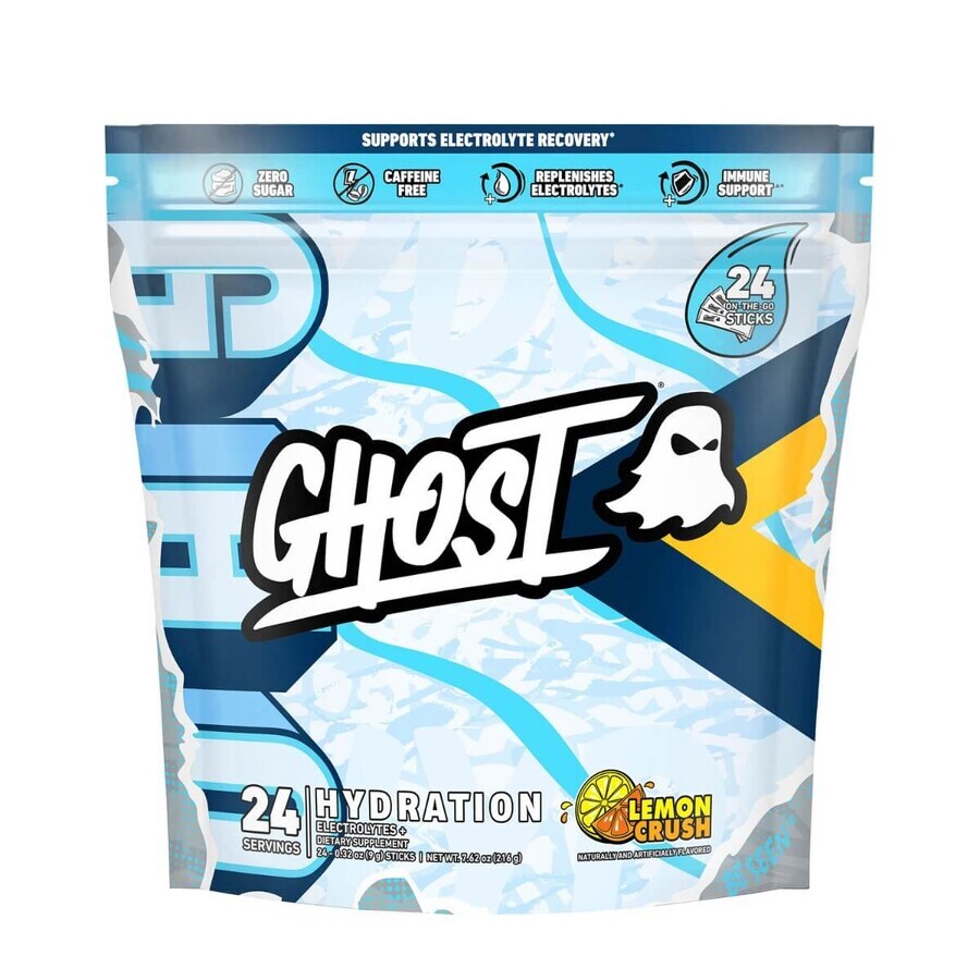 Ghost Hydration Sticks Lemon Crush, polvere idratante al gusto di limone con elettroliti, 24 bustine