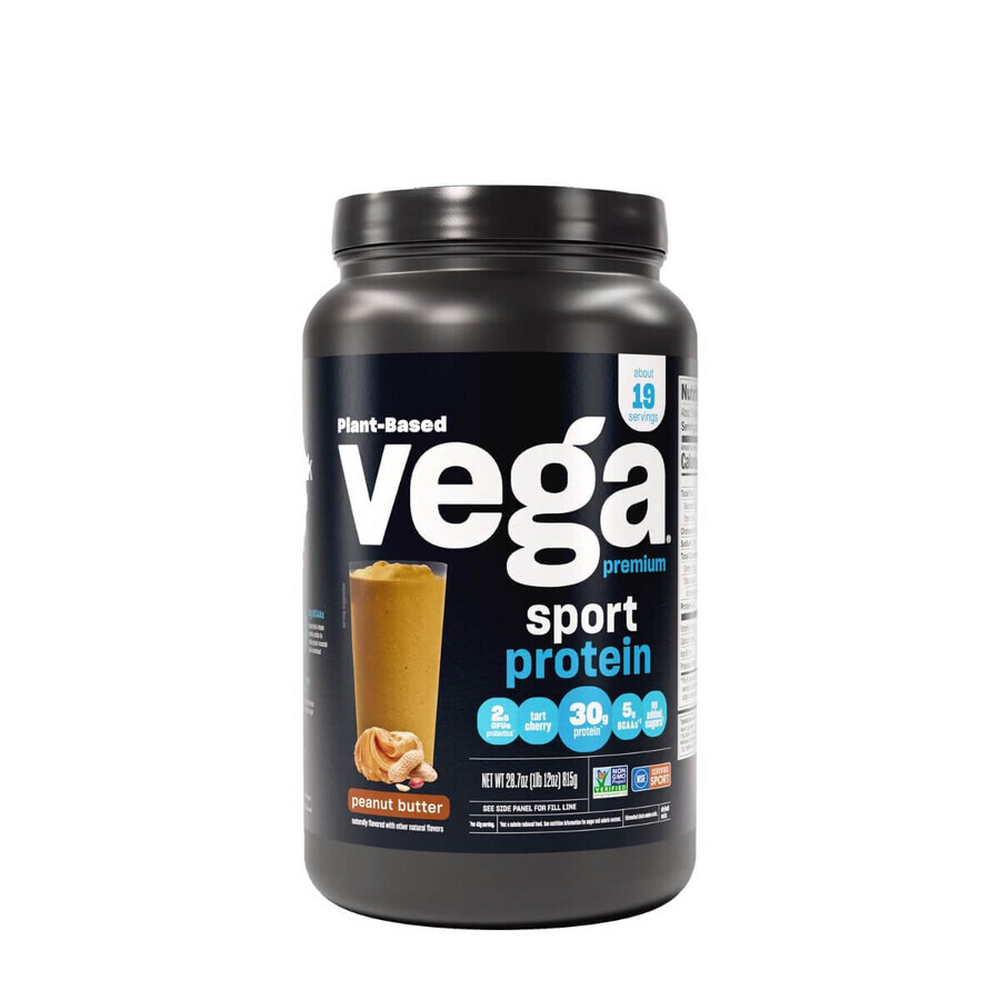 Vega Sport Premium Eiwit, Premium plantaardig eiwit met pindakaasaroma, 815 G