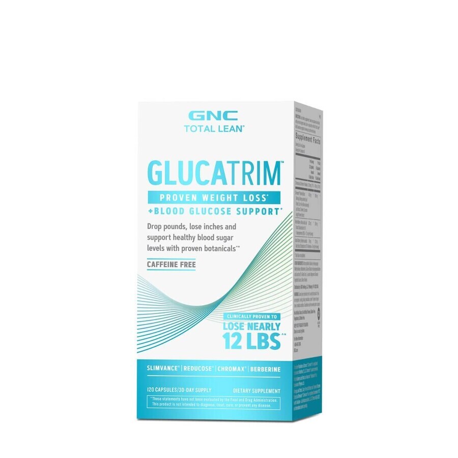 Gnc Total Lean Lean Glucatrim Perdita di peso comprovata + Supporto della glicemia, Formula avanzata per la perdita di peso, 120 Cps