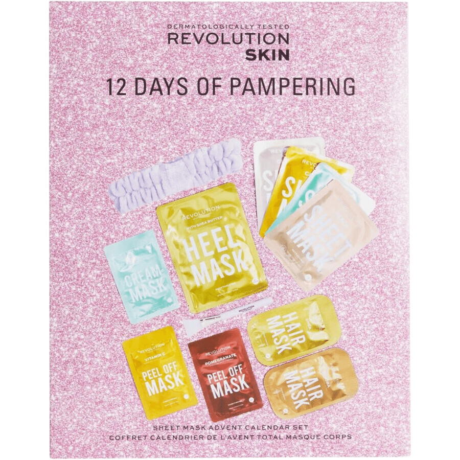 Revolution Skincare, Calendario dell'Avvento 12 giorni di maschere per viso, corpo e capelli, set da 12