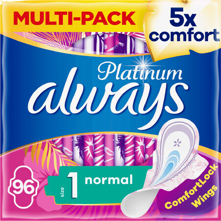 Serviettes hygiéniques Always Platinum Normal (taille 1) avec ailettes 96 pièces