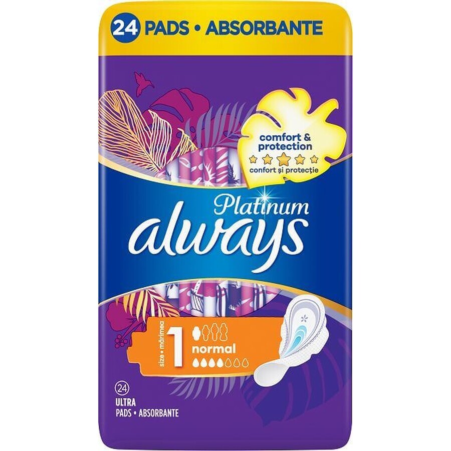 Serviettes hygiéniques Always Platinum Normal (taille 1) avec ailettes 96 pièces