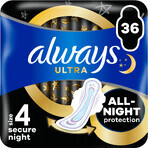 Always Ultra Secure Nighttime Sanitary Pads (size 4) with wings 36 pcs