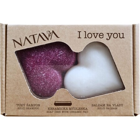 Natava Confezione regalo Cuore - shampoo solido + balsamo + portasapone in ceramica