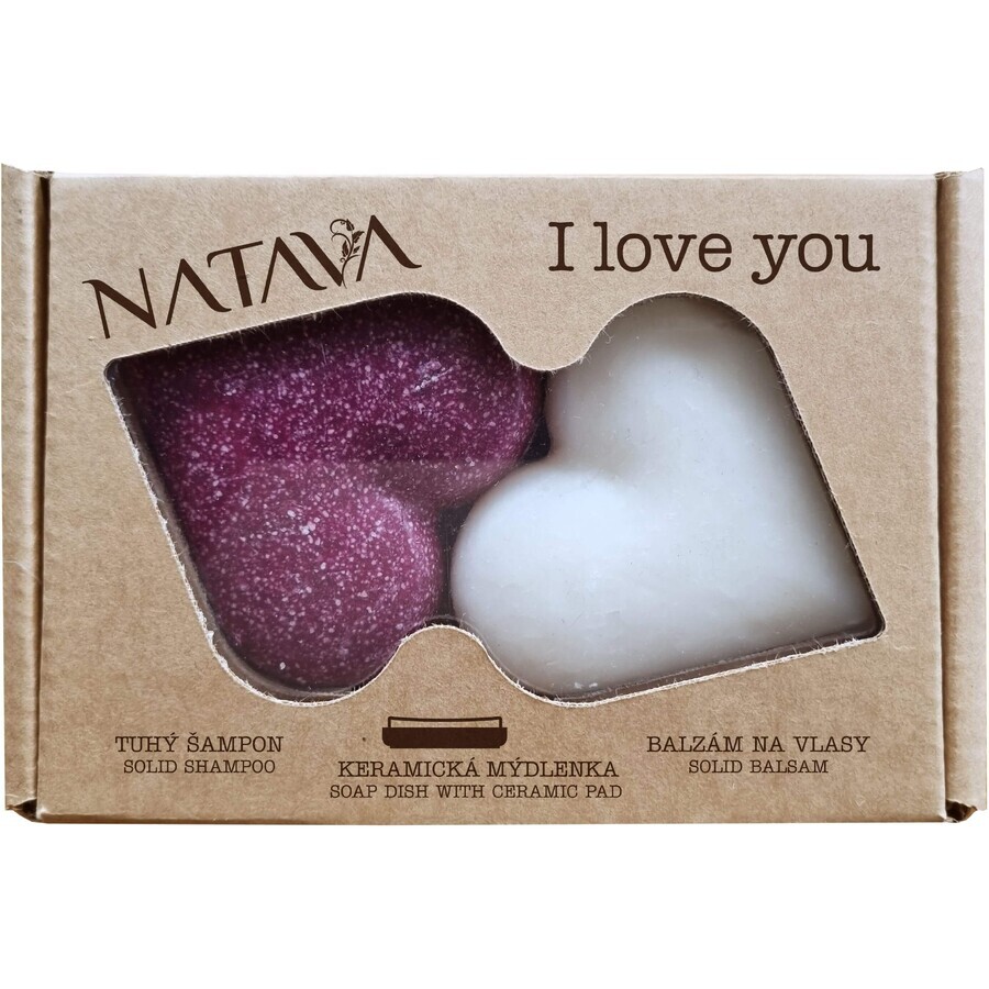 Natava Confezione regalo Cuore - shampoo solido + balsamo + portasapone in ceramica