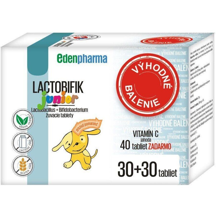 EdenPharma Lactobifik Junior 2x30 compresse masticabili 2x30 compresse masticabili + 40 compresse di vitamina C senza fragola