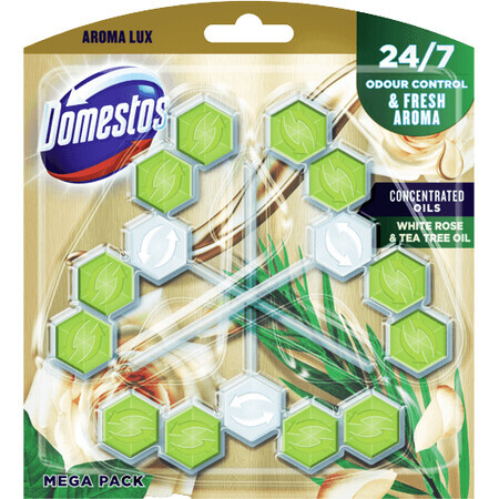 Domestos Flavour Lux Rosa Bianca e Tea Tree Oil Blocchetto da toilette 3 x 55 g