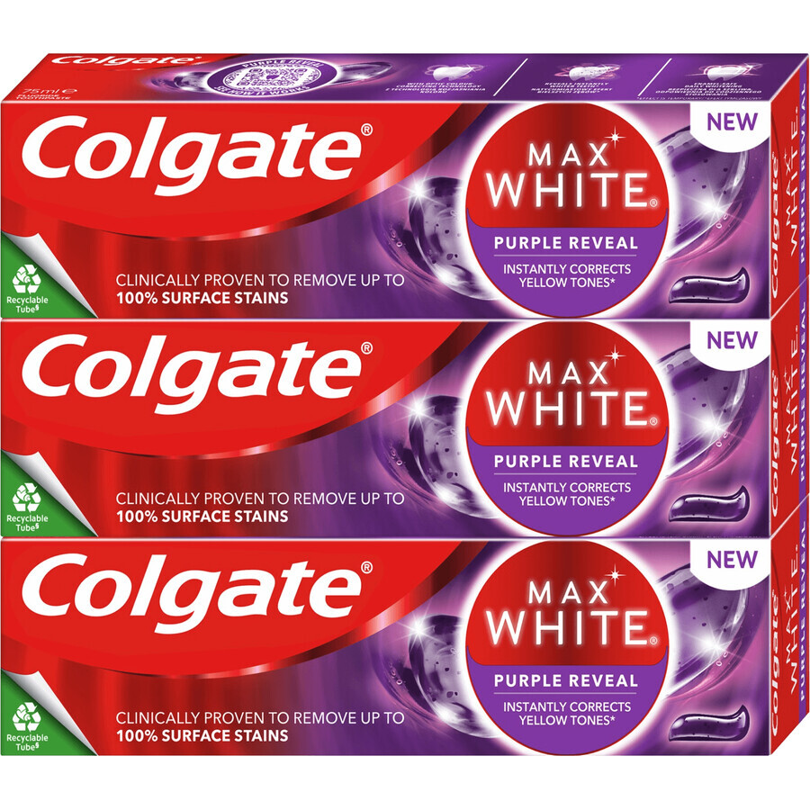 Colgate Max White Purple Reveal Whitening Toothpaste 3 x 75 ml