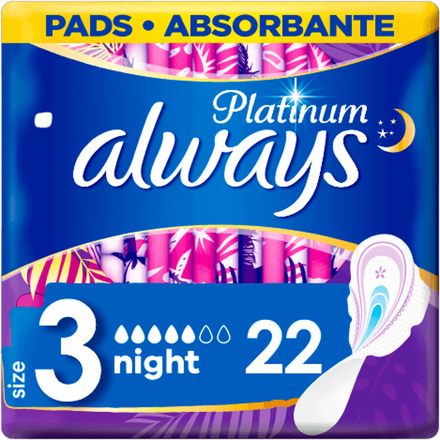 Toallas higiénicas Always Platinum night (talla 3) con alas 22 unidades