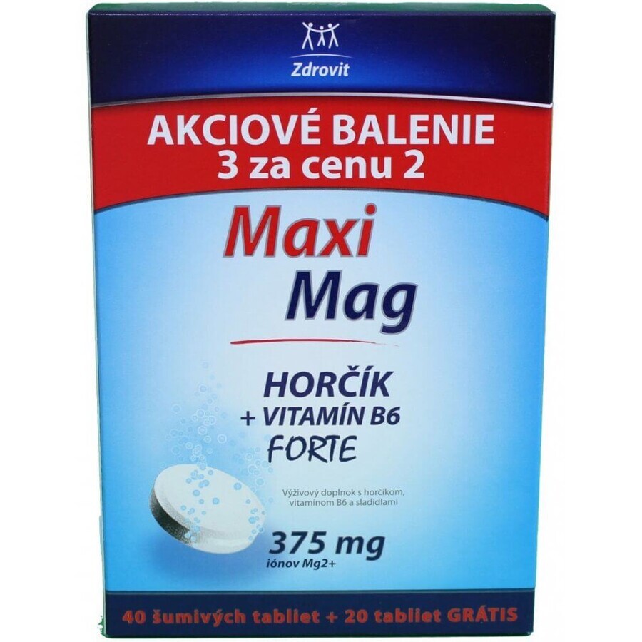 Zdrovit MaxiMag MaxiMag Magnesio+B6 FORTE 375 mg Confezione speciale, 60 compresse effervescenti