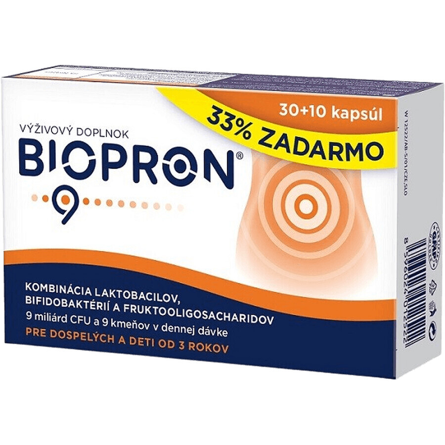 Biopron 9 Combinazione di lattobacilli, bifidobatteri e frutto-oligosaccaridi 40 capsule