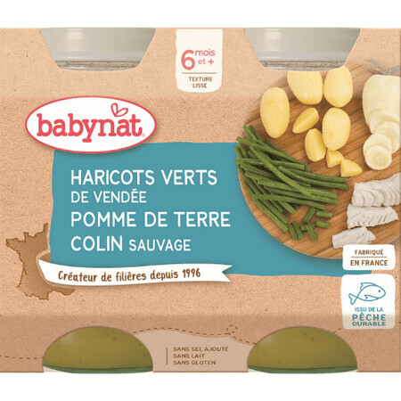 Babybio Menú Patatas y judías verdes con lucio de mar 2 x 200 g