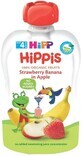 HiPP &#232; uno snack al 100% di frutta (mela, banana, fragola) in capsule da 100 g.