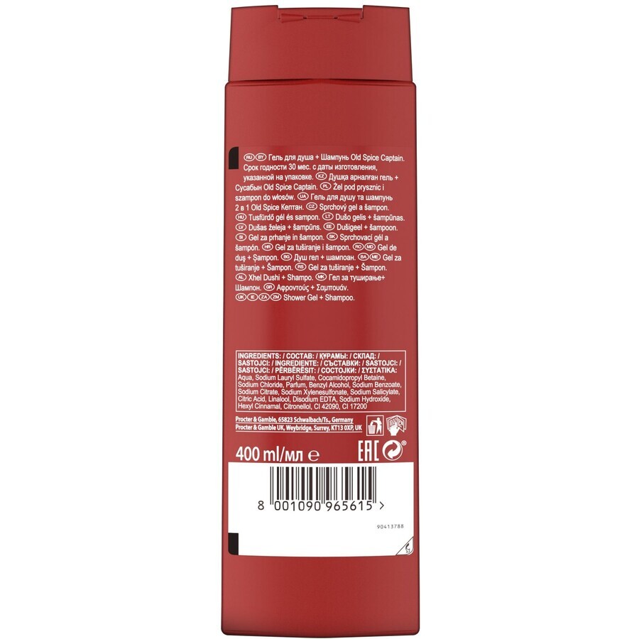 Old Spice Captain Gel doccia e shampoo con note di sandalo e agrumi 400 ml