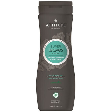 Attitude Super Leaves Entgiftendes Anti-Schuppen-Shampoo und Körperseife für Männer (2in1) 473 ml