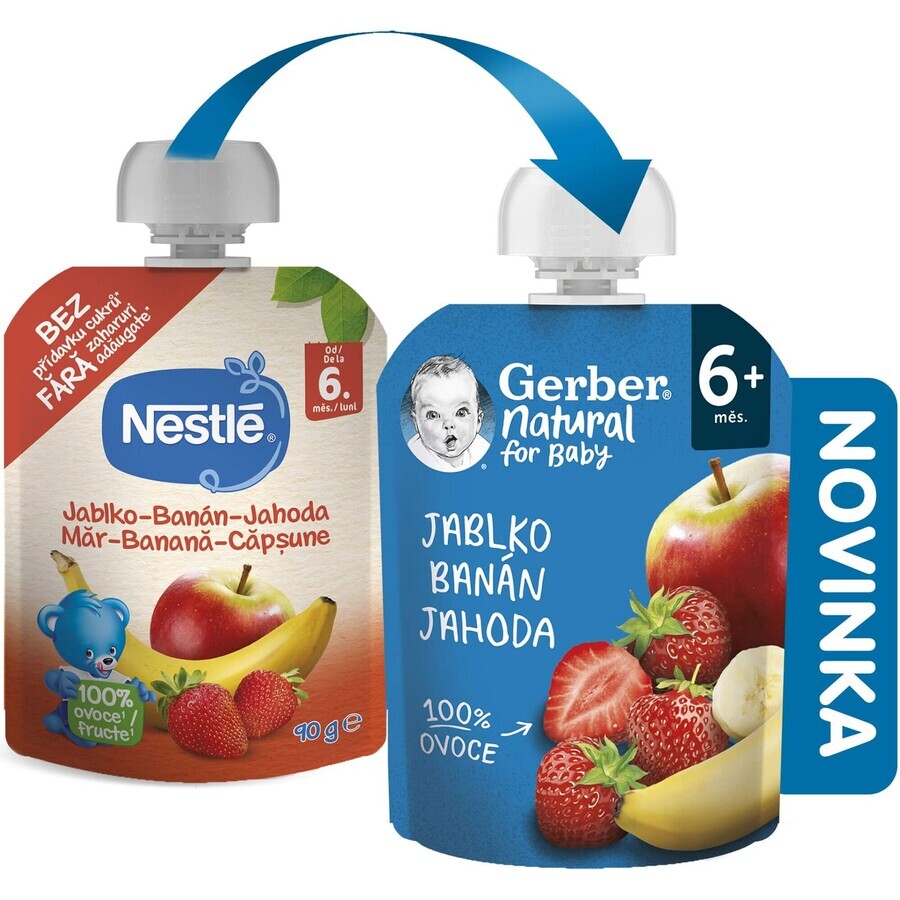 Gerber Natural Manzana Plátano Fresa 6m+ 90 g