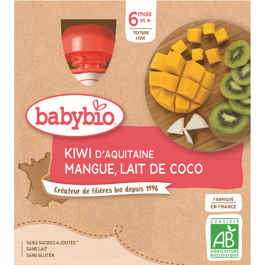 Babybio doypack Kiwi, Mango, Kokosnussmilch 4 x 90 g