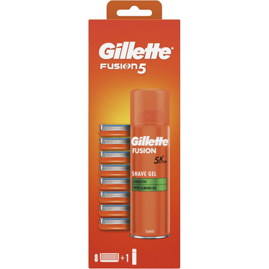 Cap de bărbierit Gillette Fusion5 pentru bărbați 8 buc + Gillette Fusion5 Ultra Sensitive 200ml 9 buc