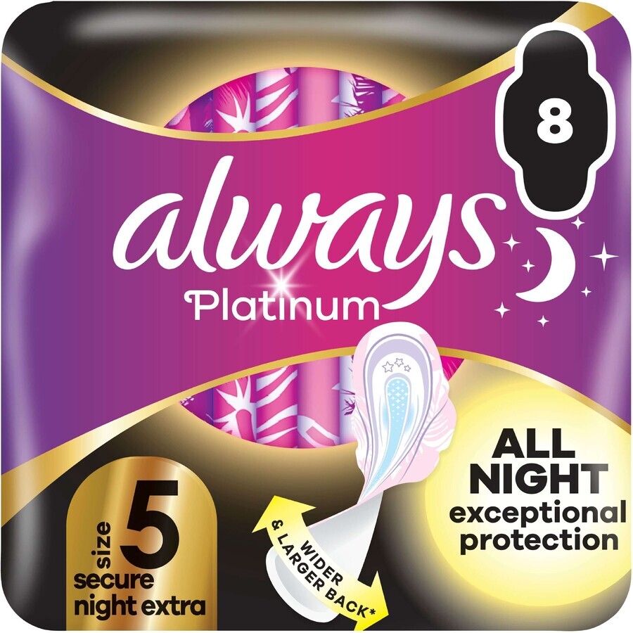 Always Platinum secure Night 8 serviettes hygiéniques supplémentaires avec ailettes