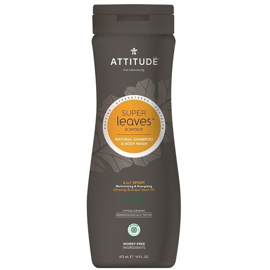 Attitude Men's Shampoo en Body Soap (2in1) Super bladeren met ontgiftende werking, normaal haar 473 ml