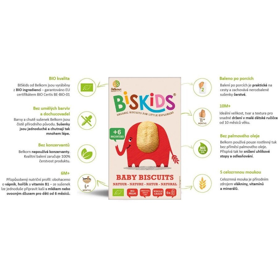 Belkorn BISkids Galletas integrales ecológicas para bebés Natural 6M+ 120 g