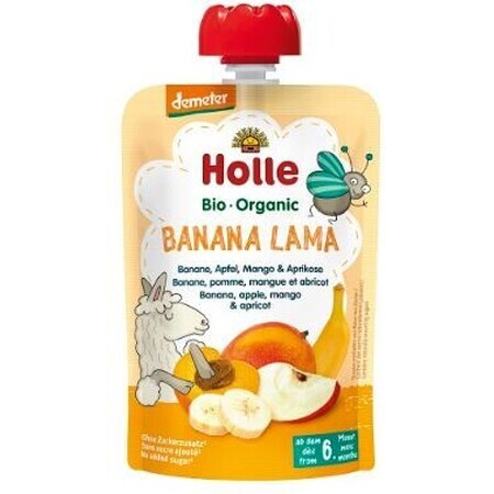 Holle Puré ecológico, Plátano Llama, plátano, manzana, mango y albaricoque 100 g