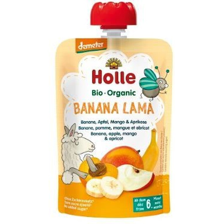 Holle Puré ecológico, Plátano Llama, plátano, manzana, mango y albaricoque 100 g