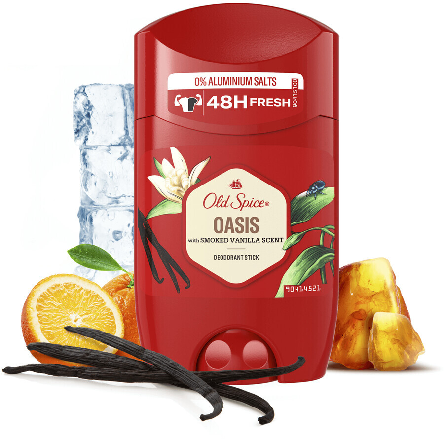 Old Spice Oasis Solid Deodorant for men, 48h freshness with a smoky vanilla scent 50 ml