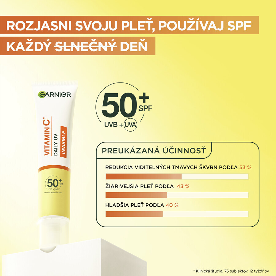 Garnier Skin Naturals Vitamina C Fluido UV Luminoso Quotidiano SPF 50+ invisibile, 40 ml