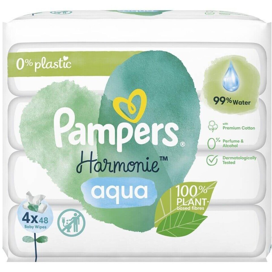 Pampers Harmonie Aqua Plastic Free Wet Wipes 4 x 48 pcs