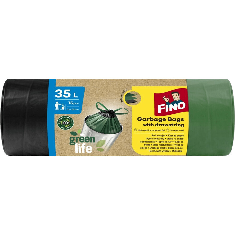 Sacchetti per rifiuti Fino Green Life in PE riciclato 15 x 35 l