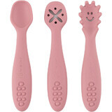 Petite&Mars Set di cucchiai da allenamento in silicone Take&Match Dusty Rose 6m+ 3 pz.