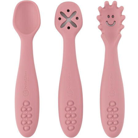 Petite&Mars Set di cucchiai da allenamento in silicone Take&Match Dusty Rose 6m+ 3 pz.