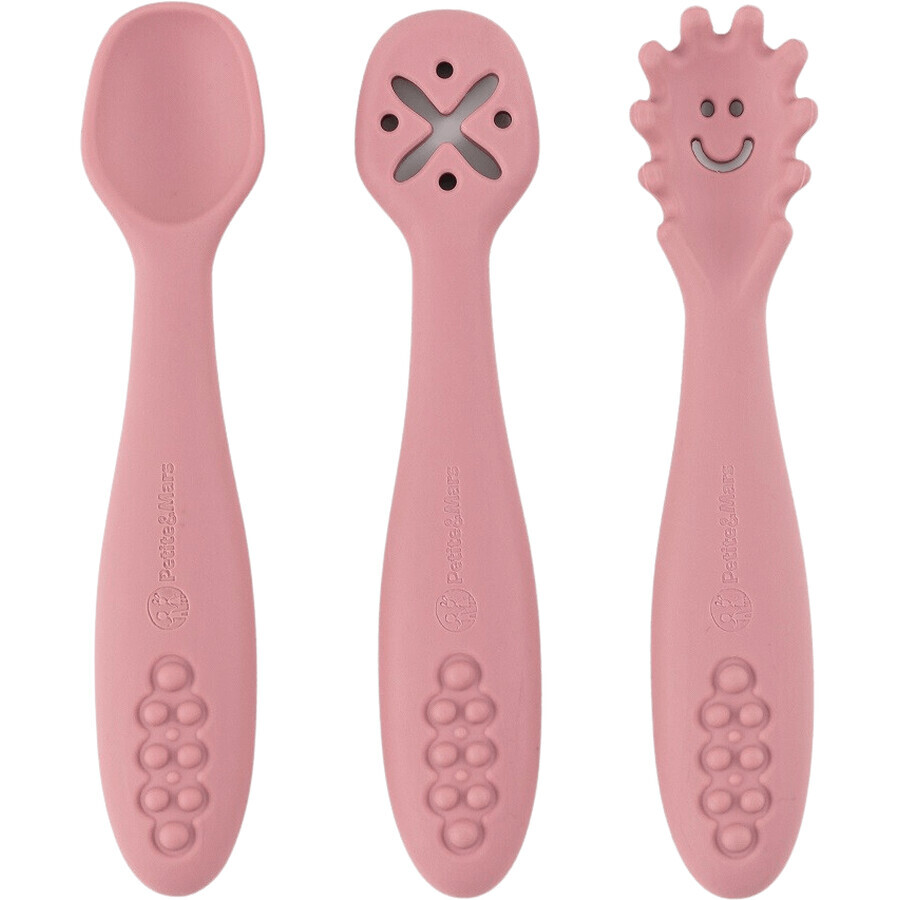 Petite&Mars Set di cucchiai da allenamento in silicone Take&Match Dusty Rose 6m+ 3 pz.