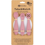 Petite&Mars Set di cucchiai da allenamento in silicone Take&Match Dusty Rose 6m+ 3 pz.